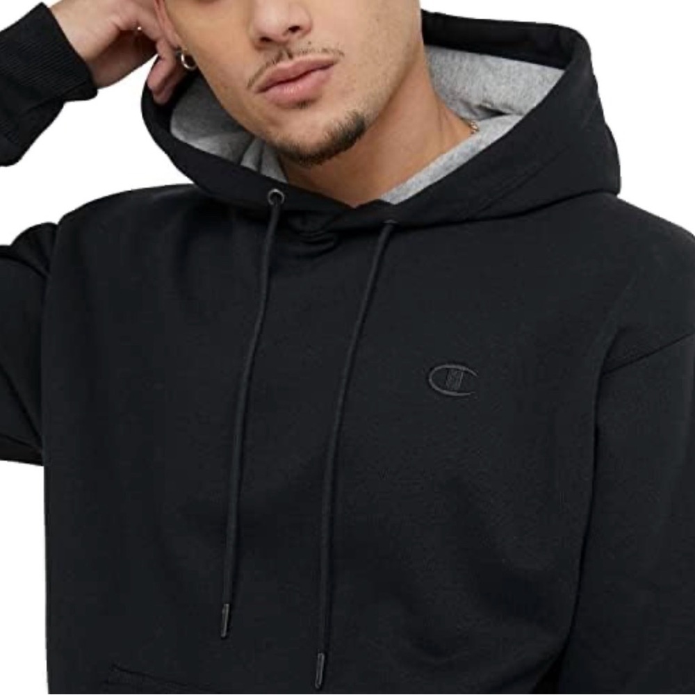 Black & Grey Champion Men's Powerblend Fleece Pullover Hoodie Men’s Large
